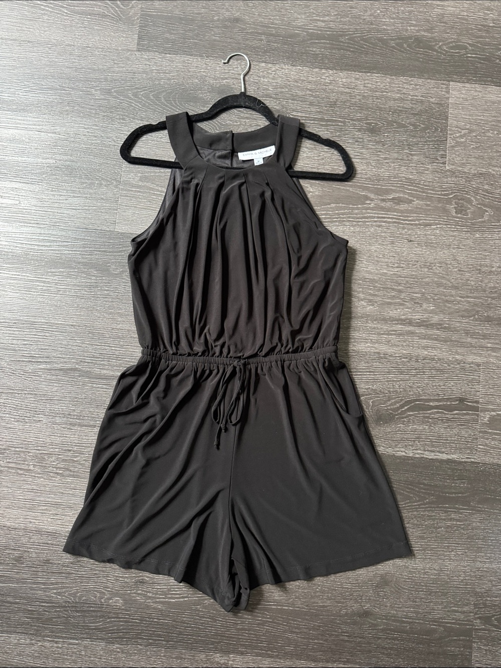 Emma and Michelle Black Sleeveless Romper with Drawstring Waist